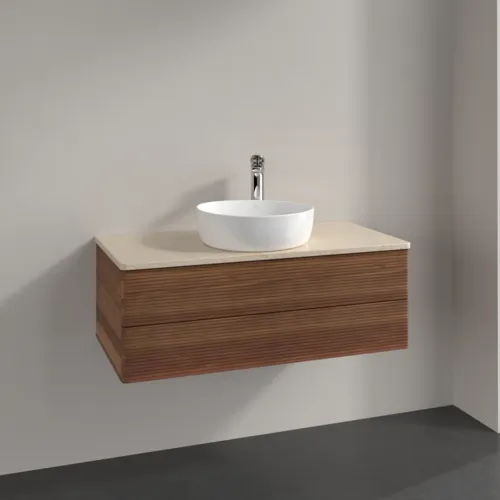 Bild von VILLEROY BOCH Antao Waschbeckenunterschrank, 2 Auszüge, 1000 x 360 x 500 mm, Front mit Struktur, Warm Walnut / Botticino #K20153HM