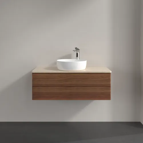 Bild von VILLEROY BOCH Antao Waschbeckenunterschrank, 2 Auszüge, 1000 x 360 x 500 mm, Front mit Struktur, Warm Walnut / Botticino #K20153HM