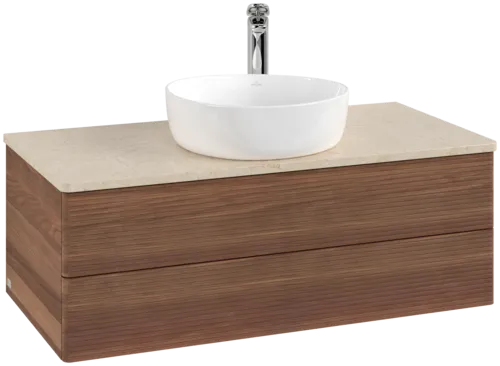 Picture of VILLEROY BOCH Antao Vanity unit, 2 pull-out compartments, 1000 x 360 x 500 mm, Front with grain texture, Warm Walnut / Botticino #K20153HM