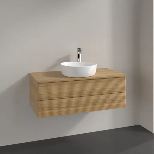 Bild von VILLEROY BOCH Antao Waschbeckenunterschrank, 2 Auszüge, 1000 x 360 x 500 mm, Front mit Struktur, Honey Oak / Honey Oak #K20151HN