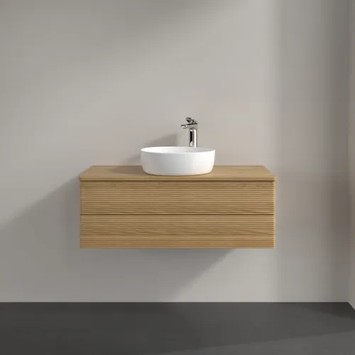 Bild von VILLEROY BOCH Antao Waschbeckenunterschrank, 2 Auszüge, 1000 x 360 x 500 mm, Front mit Struktur, Honey Oak / Honey Oak #K20151HN