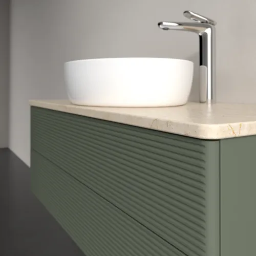Bild von VILLEROY BOCH Antao Waschbeckenunterschrank, 2 Auszüge, 1000 x 360 x 500 mm, Front mit Struktur, Leaf Green Matt Lacquer / Botticino #K20153HL