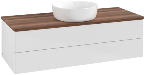 Picture of VILLEROY BOCH Antao Vanity unit, 2 pull-out compartments, 1200 x 360 x 500 mm, Front without structure, Glossy White Lacquer / Warm Walnut #K21012GF