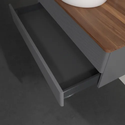 Bild von VILLEROY BOCH Antao Waschbeckenunterschrank, 2 Auszüge, 1000 x 360 x 500 mm, Front mit Struktur, Anthracite Matt Lacquer / Warm Walnut #K20152GK