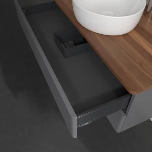 Bild von VILLEROY BOCH Antao Waschbeckenunterschrank, 2 Auszüge, 1000 x 360 x 500 mm, Front mit Struktur, Anthracite Matt Lacquer / Warm Walnut #K20152GK