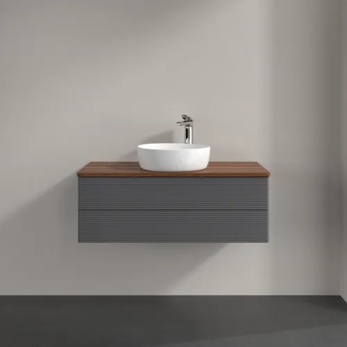 Bild von VILLEROY BOCH Antao Waschbeckenunterschrank, 2 Auszüge, 1000 x 360 x 500 mm, Front mit Struktur, Anthracite Matt Lacquer / Warm Walnut #K20152GK