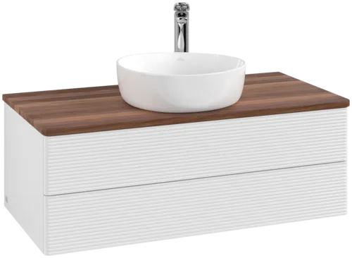 Picture of VILLEROY BOCH Antao Vanity unit, 2 pull-out compartments, 1000 x 360 x 500 mm, Front with grain texture, Glossy White Lacquer / Warm Walnut #K20152GF