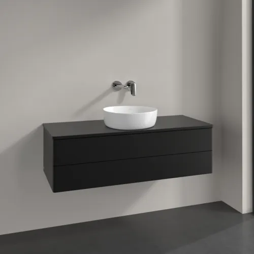 Bild von VILLEROY BOCH Antao Waschbeckenunterschrank, 2 Auszüge, 1200 x 360 x 500 mm, Front ohne Struktur, Black Matt Lacquer / Black Matt Lacquer #K21010PD
