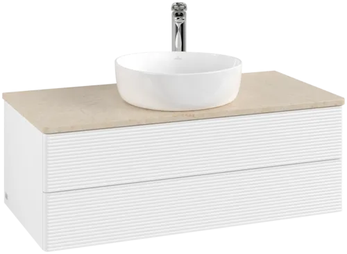 Picture of VILLEROY BOCH Antao Vanity unit, 2 pull-out compartments, 1000 x 360 x 500 mm, Front with grain texture, White Matt Lacquer / Botticino #K20153MT