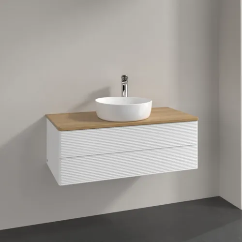 Picture of VILLEROY BOCH Antao Vanity unit, 2 pull-out compartments, 1000 x 360 x 500 mm, Front with grain texture, White Matt Lacquer / Honey Oak #K20151MT
