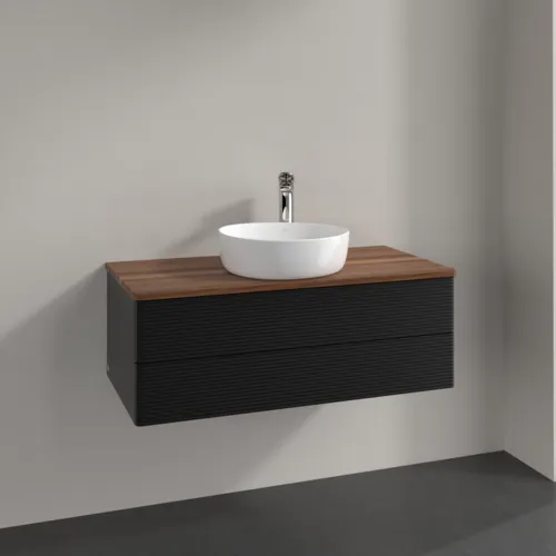 Bild von VILLEROY BOCH Antao Waschbeckenunterschrank, 2 Auszüge, 1000 x 360 x 500 mm, Front mit Struktur, Black Matt Lacquer / Warm Walnut #K20152PD