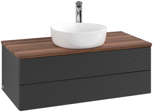 Picture of VILLEROY BOCH Antao Vanity unit, 2 pull-out compartments, 1000 x 360 x 500 mm, Front with grain texture, Black Matt Lacquer / Warm Walnut #K20152PD
