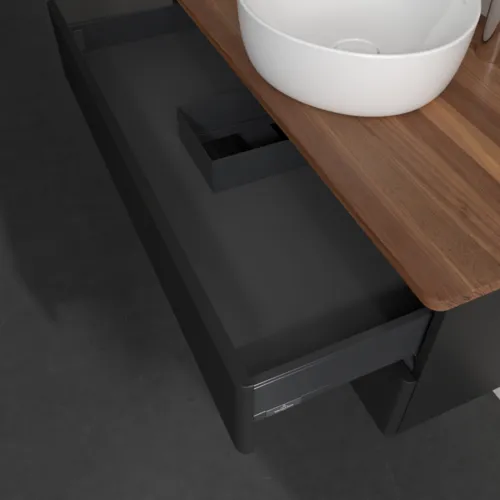 Bild von VILLEROY BOCH Antao Waschbeckenunterschrank, 2 Auszüge, 1000 x 360 x 500 mm, Front mit Struktur, Black Matt Lacquer / Warm Walnut #K20152PD
