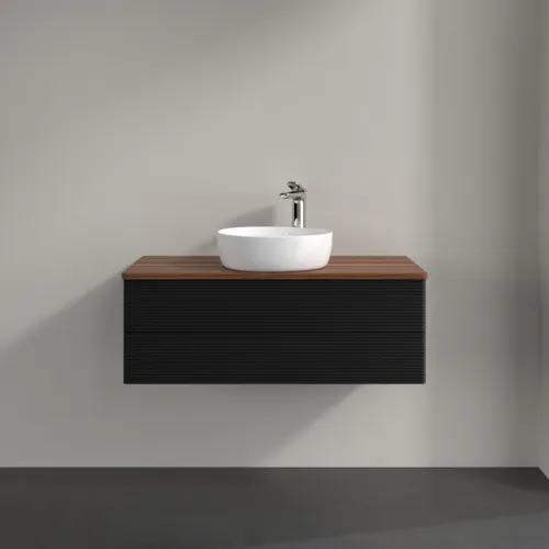Bild von VILLEROY BOCH Antao Waschbeckenunterschrank, 2 Auszüge, 1000 x 360 x 500 mm, Front mit Struktur, Black Matt Lacquer / Warm Walnut #K20152PD