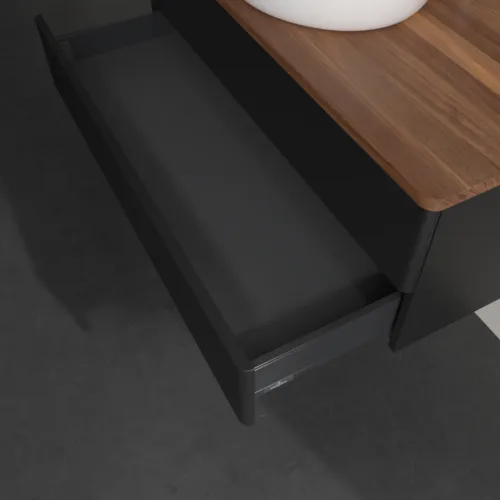 Bild von VILLEROY BOCH Antao Waschbeckenunterschrank, 2 Auszüge, 1000 x 360 x 500 mm, Front mit Struktur, Black Matt Lacquer / Warm Walnut #K20152PD