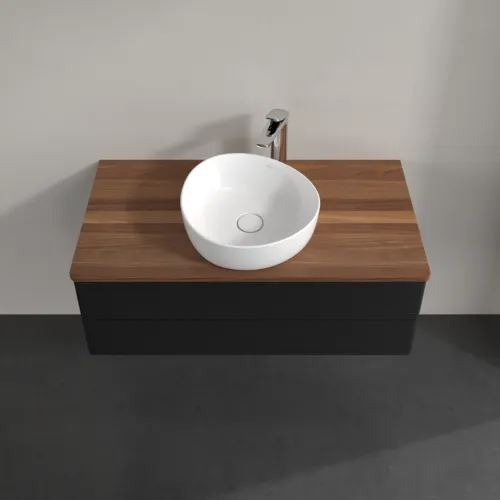 Bild von VILLEROY BOCH Antao Waschbeckenunterschrank, 2 Auszüge, 1000 x 360 x 500 mm, Front mit Struktur, Black Matt Lacquer / Warm Walnut #K20152PD