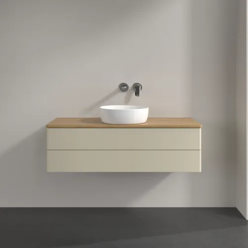 Bild von VILLEROY BOCH Antao Waschbeckenunterschrank, 2 Auszüge, 1200 x 360 x 500 mm, Front ohne Struktur, Silk Grey Matt Lacquer / Honey Oak #K21011HJ