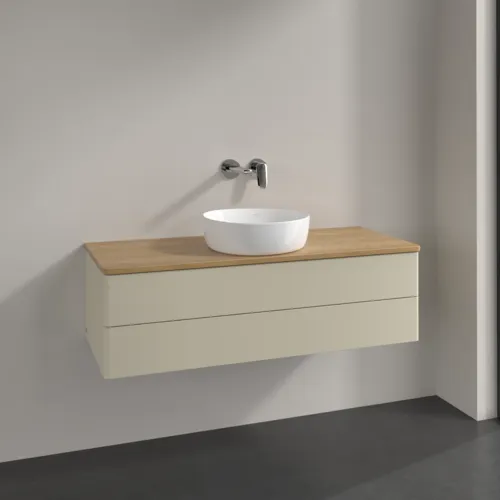 Bild von VILLEROY BOCH Antao Waschbeckenunterschrank, 2 Auszüge, 1200 x 360 x 500 mm, Front ohne Struktur, Silk Grey Matt Lacquer / Honey Oak #K21011HJ