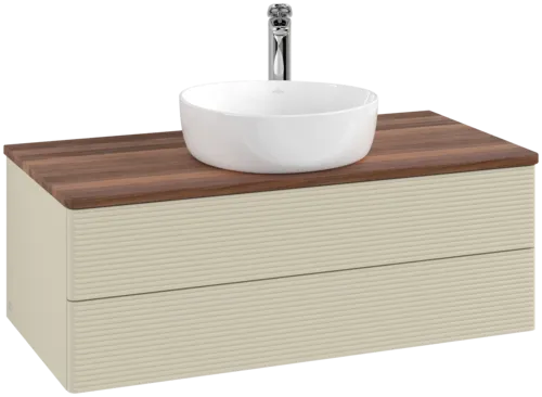 Picture of VILLEROY BOCH Antao Vanity unit, 2 pull-out compartments, 1000 x 360 x 500 mm, Front with grain texture, Silk Grey Matt Lacquer / Warm Walnut #K20152HJ