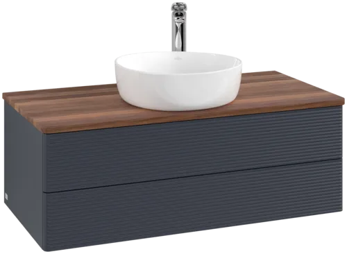 Picture of VILLEROY BOCH Antao Vanity unit, 2 pull-out compartments, 1000 x 360 x 500 mm, Front with grain texture, Midnight Blue Matt Lacquer / Warm Walnut #K20152HG