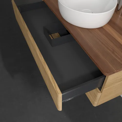 Bild von VILLEROY BOCH Antao Waschbeckenunterschrank, 2 Auszüge, 1000 x 360 x 500 mm, Front mit Struktur, Honey Oak / Warm Walnut #K20152HN