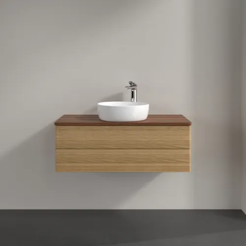 Bild von VILLEROY BOCH Antao Waschbeckenunterschrank, 2 Auszüge, 1000 x 360 x 500 mm, Front mit Struktur, Honey Oak / Warm Walnut #K20152HN
