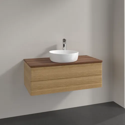 Picture of VILLEROY BOCH Antao Vanity unit, 2 pull-out compartments, 1000 x 360 x 500 mm, Front with grain texture, Honey Oak / Warm Walnut #K20152HN