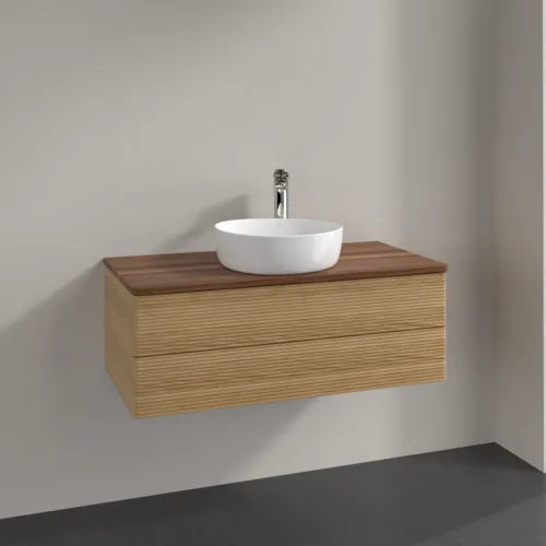 Bild von VILLEROY BOCH Antao Waschbeckenunterschrank, 2 Auszüge, 1000 x 360 x 500 mm, Front mit Struktur, Honey Oak / Warm Walnut #K20152HN