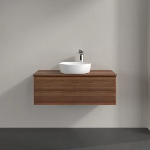 Picture of VILLEROY BOCH Antao Vanity unit, 2 pull-out compartments, 1000 x 360 x 500 mm, Front with grain texture, Warm Walnut / Warm Walnut #K20152HM