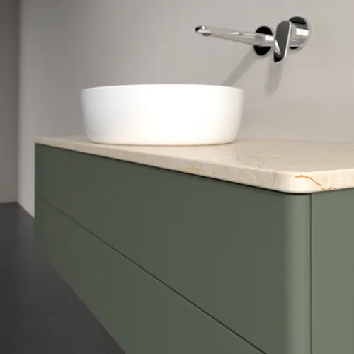 Bild von VILLEROY BOCH Antao Waschbeckenunterschrank, 2 Auszüge, 1200 x 360 x 500 mm, Front ohne Struktur, Leaf Green Matt Lacquer / Botticino #K21013HL