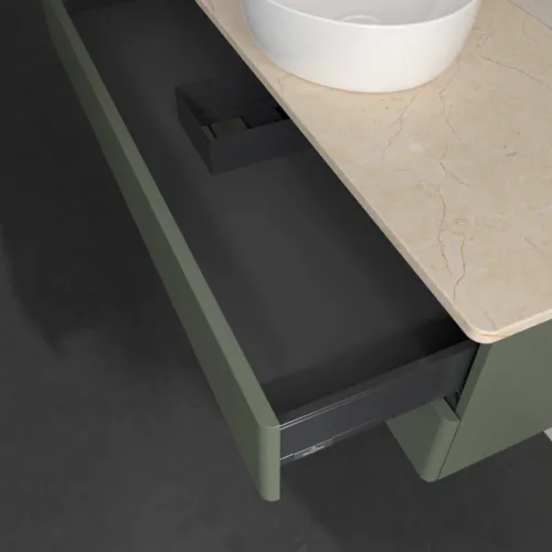 Bild von VILLEROY BOCH Antao Waschbeckenunterschrank, 2 Auszüge, 1200 x 360 x 500 mm, Front ohne Struktur, Leaf Green Matt Lacquer / Botticino #K21013HL