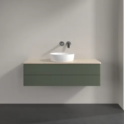 Bild von VILLEROY BOCH Antao Waschbeckenunterschrank, 2 Auszüge, 1200 x 360 x 500 mm, Front ohne Struktur, Leaf Green Matt Lacquer / Botticino #K21013HL