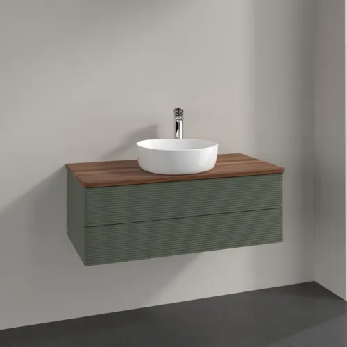 Bild von VILLEROY BOCH Antao Waschbeckenunterschrank, 2 Auszüge, 1000 x 360 x 500 mm, Front mit Struktur, Leaf Green Matt Lacquer / Warm Walnut #K20152HL