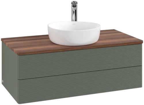 Picture of VILLEROY BOCH Antao Vanity unit, 2 pull-out compartments, 1000 x 360 x 500 mm, Front with grain texture, Leaf Green Matt Lacquer / Warm Walnut #K20152HL