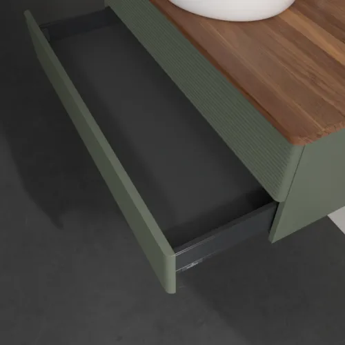 Bild von VILLEROY BOCH Antao Waschbeckenunterschrank, 2 Auszüge, 1000 x 360 x 500 mm, Front mit Struktur, Leaf Green Matt Lacquer / Warm Walnut #K20152HL