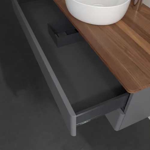 VILLEROY BOCH Antao Waschbeckenunterschrank, 2 Auszüge, 1200 x 360 x 500 mm, Front ohne Struktur, Anthracite Matt Lacquer / Warm Walnut #K21052GK, Bild 7