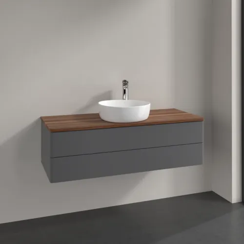VILLEROY BOCH Antao Waschbeckenunterschrank, 2 Auszüge, 1200 x 360 x 500 mm, Front ohne Struktur, Anthracite Matt Lacquer / Warm Walnut #K21052GK, Bild 2