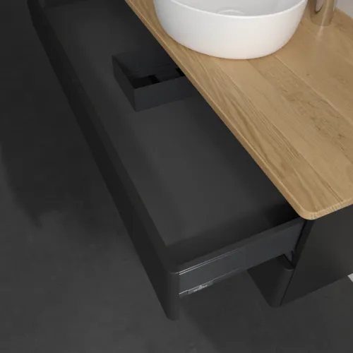 VILLEROY BOCH Antao Waschbeckenunterschrank, 2 Auszüge, 1200 x 360 x 500 mm, Front ohne Struktur, Black Matt Lacquer / Honey Oak #K21051PD, Bild 7