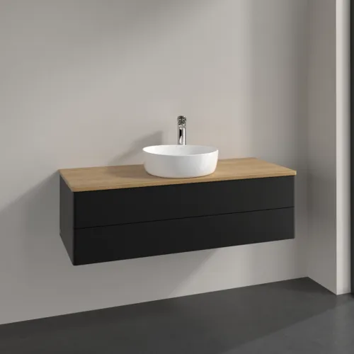 VILLEROY BOCH Antao Waschbeckenunterschrank, 2 Auszüge, 1200 x 360 x 500 mm, Front ohne Struktur, Black Matt Lacquer / Honey Oak #K21051PD, Bild 2