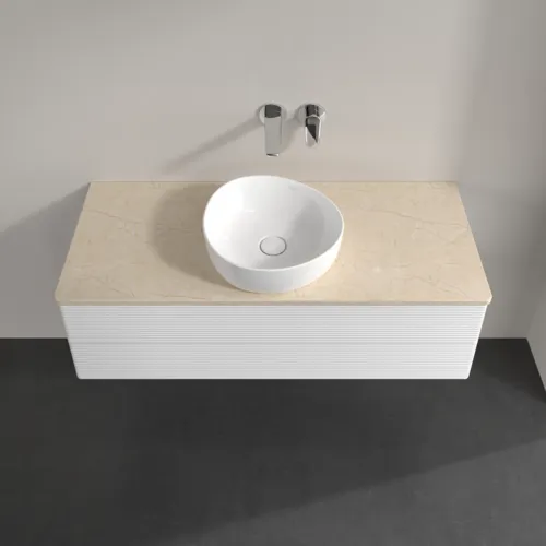 Bild von VILLEROY BOCH Antao Waschbeckenunterschrank, 2 Auszüge, 1200 x 360 x 500 mm, Front mit Struktur, Glossy White Lacquer / Botticino #K21113GF