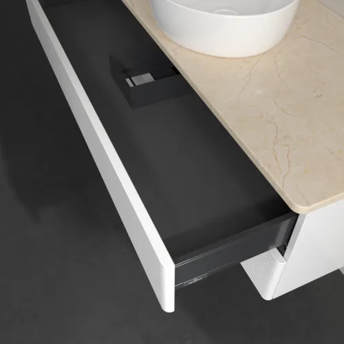 Bild von VILLEROY BOCH Antao Waschbeckenunterschrank, 2 Auszüge, 1200 x 360 x 500 mm, Front mit Struktur, Glossy White Lacquer / Botticino #K21113GF