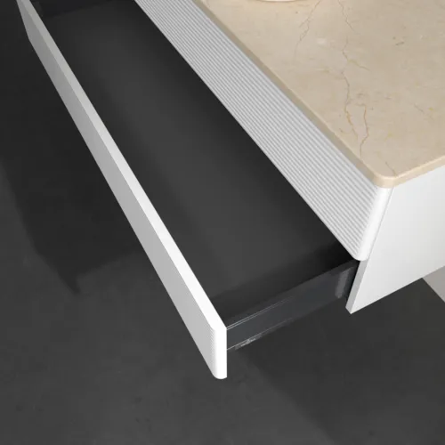 Bild von VILLEROY BOCH Antao Waschbeckenunterschrank, 2 Auszüge, 1200 x 360 x 500 mm, Front mit Struktur, Glossy White Lacquer / Botticino #K21113GF