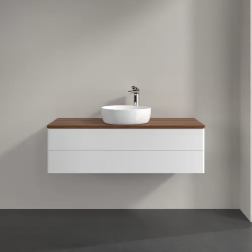 VILLEROY BOCH Antao Waschbeckenunterschrank, 2 Auszüge, 1200 x 360 x 500 mm, Front ohne Struktur, White Matt Lacquer / Warm Walnut #K21052MT, Bild 3
