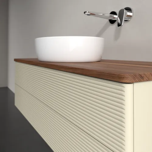 Bild von VILLEROY BOCH Antao Waschbeckenunterschrank, 2 Auszüge, 1200 x 360 x 500 mm, Front mit Struktur, Silk Grey Matt Lacquer / Warm Walnut #K21112HJ