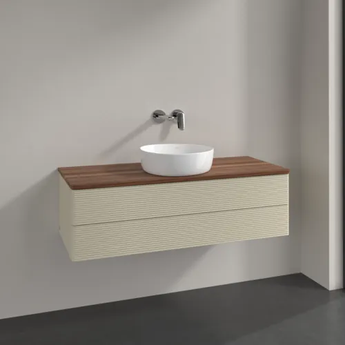 Bild von VILLEROY BOCH Antao Waschbeckenunterschrank, 2 Auszüge, 1200 x 360 x 500 mm, Front mit Struktur, Silk Grey Matt Lacquer / Warm Walnut #K21112HJ