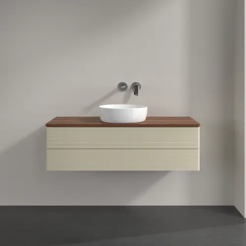 Bild von VILLEROY BOCH Antao Waschbeckenunterschrank, 2 Auszüge, 1200 x 360 x 500 mm, Front mit Struktur, Silk Grey Matt Lacquer / Warm Walnut #K21112HJ