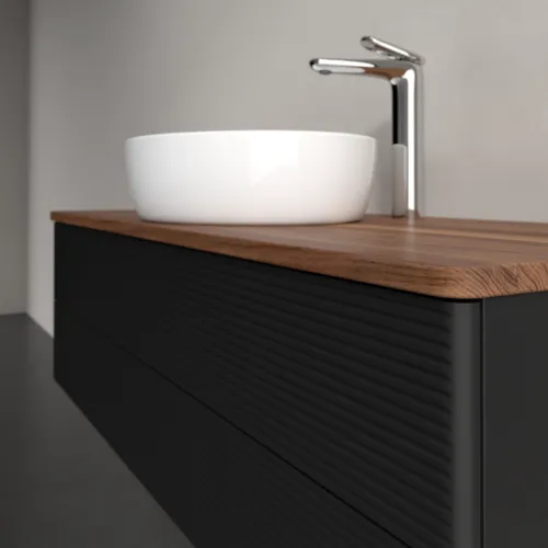 Bild von VILLEROY BOCH Antao Waschbeckenunterschrank, 2 Auszüge, 1200 x 360 x 500 mm, Front mit Struktur, Black Matt Lacquer / Warm Walnut #K21152PD