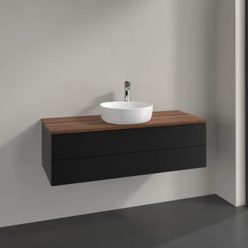 Bild von VILLEROY BOCH Antao Waschbeckenunterschrank, 2 Auszüge, 1200 x 360 x 500 mm, Front mit Struktur, Black Matt Lacquer / Warm Walnut #K21152PD