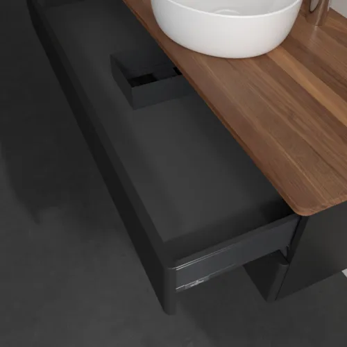 Bild von VILLEROY BOCH Antao Waschbeckenunterschrank, 2 Auszüge, 1200 x 360 x 500 mm, Front mit Struktur, Black Matt Lacquer / Warm Walnut #K21152PD