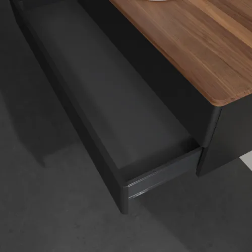 Bild von VILLEROY BOCH Antao Waschbeckenunterschrank, 2 Auszüge, 1200 x 360 x 500 mm, Front mit Struktur, Black Matt Lacquer / Warm Walnut #K21152PD
